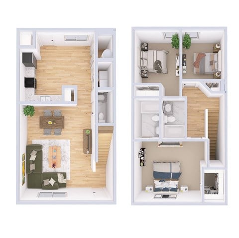 Floor plan for 3 beds, 2 baths, 1250 sqft